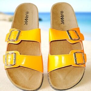 ANNA NEON Orange Buckle Slip On Sandals New In Box Size 9